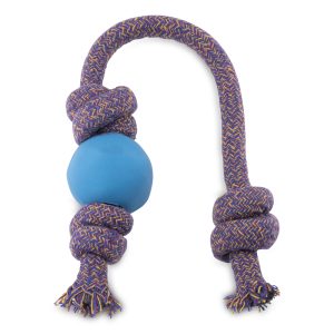 Beco Natural Rubber Ball on Rope - Blue Fetch/Tug Toy