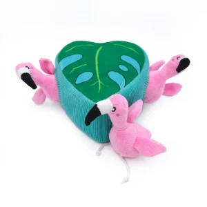 Flamingos in Monstera Leaf Burrow (Hide and Seek) Toy